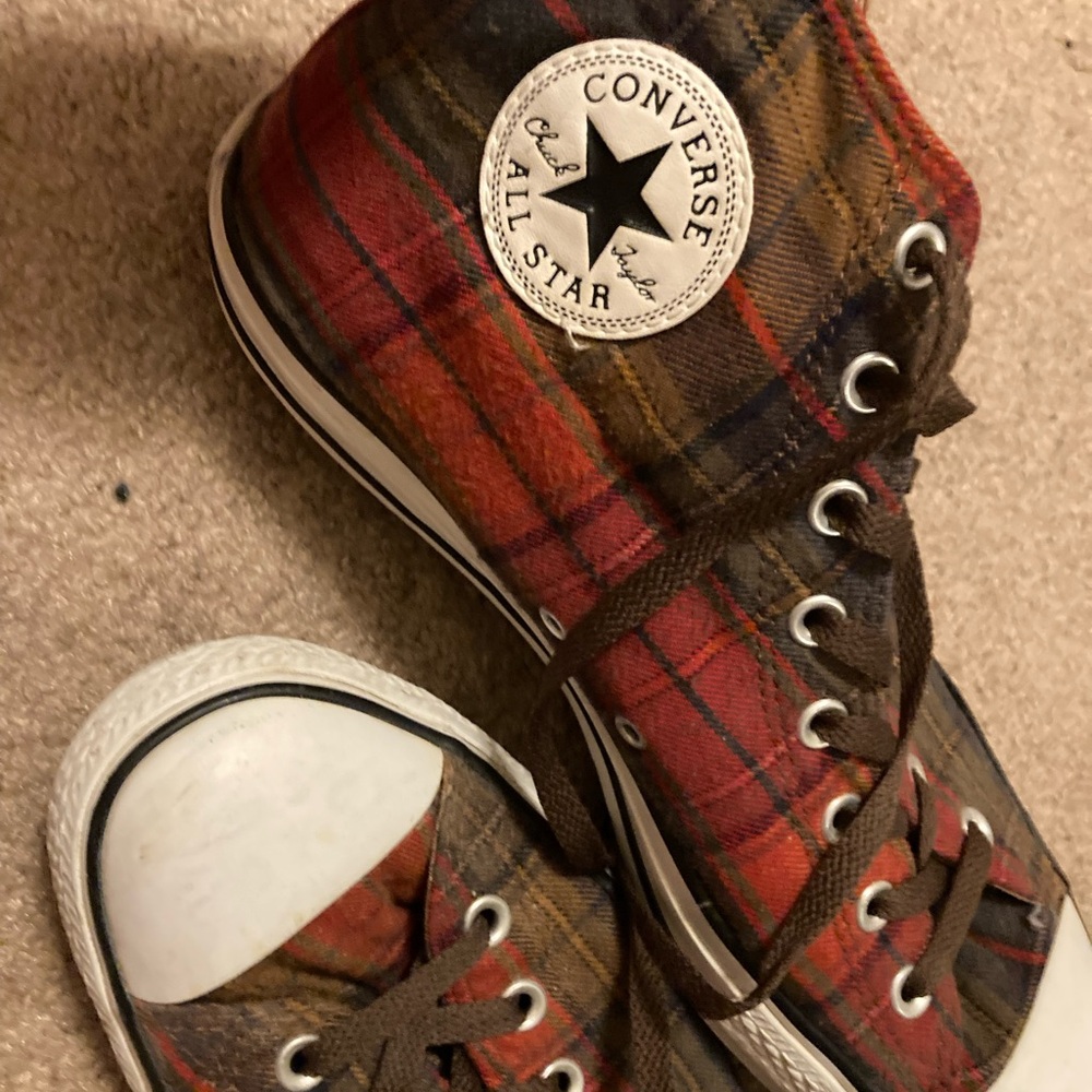 Converse High-Top Sneakers - Red and Brown Plaid